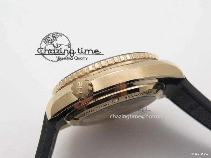 0301 Planet Ocean Professional Rose Gold Liquid Metal V6F 42mm On Black Rubber Strap A Vibrant 8266